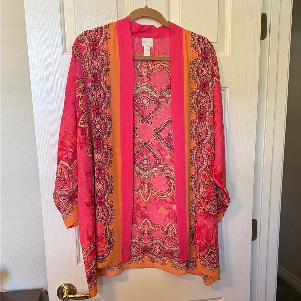Chico's Pink and Orange Patterned Kimono
